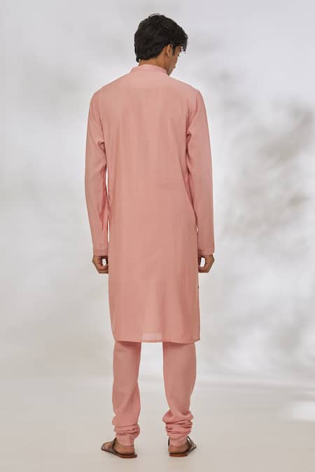 Shop Manish Nagdeo Pink Modal Embroidery Resham Placket Kurta Set at Aza Fashions Shop_Manish Nagdeo_Pink Modal Embroidery Resham Placket Kurta Set _at_Aza_Fashions