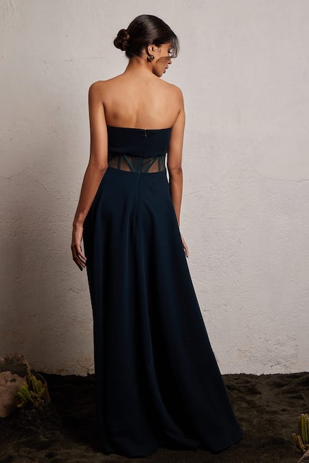 Shop Pocket Stories Black Microfiber Beads Round Neck Strapless Corset Gown at Aza Fashions Shop_Pocket Stories_Black Microfiber Beads Round Neck Strapless Corset Gown _at_Aza_Fashions