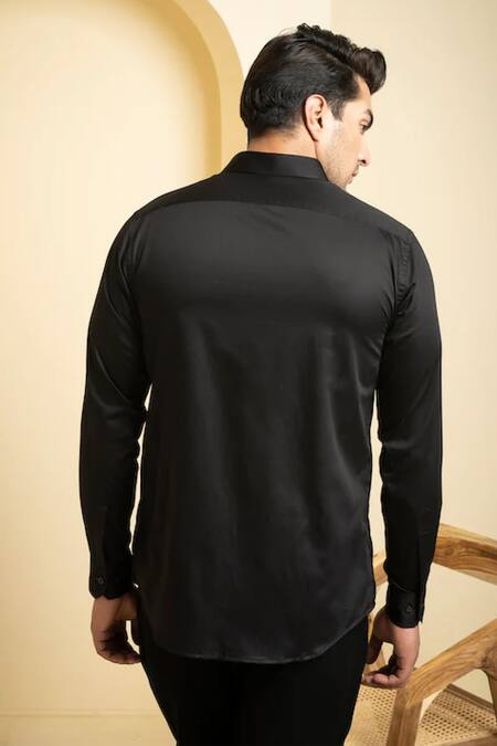 Shop_Hilo Design_Black Giza Cotton Embroidery Elephant Motif Perto Shirt _at_Aza_Fashions