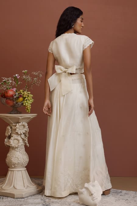 Shop Neha Poddar Ivory Wrap Blouse And Sharara & Summer Silk Floral & Set at Aza Fashions Shop_Neha Poddar_Ivory Wrap Blouse And Sharara & Summer Silk Floral & Set _at_Aza_Fashions