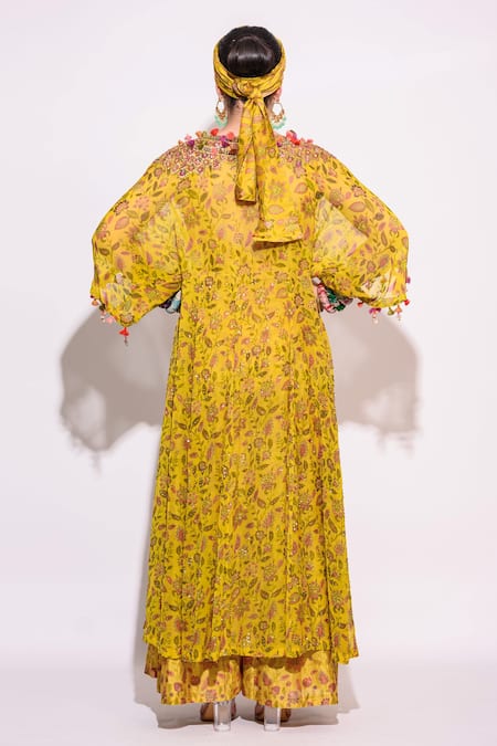 Aangan By Parul Floral Print Jumpsuit With Embellished Shrug 