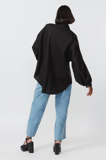 Shop Saaksha & Kinni Black Cotton Mirrors, Embroidery Collared And Thread Shirt at Aza Fashions Shop_Saaksha & Kinni_Black Cotton Mirrors, Embroidery Collared And Thread Shirt_at_Aza_Fashions