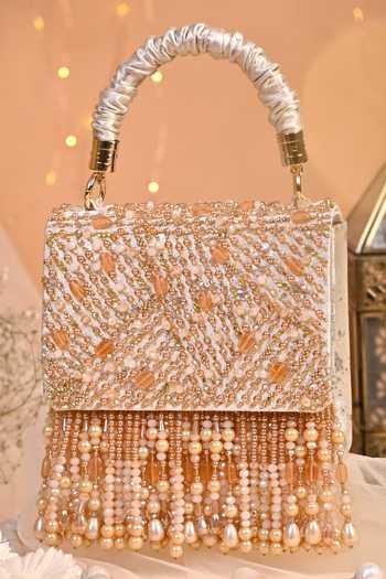 Shop House of Vian Gold Beads, Pearls Samara Embellished Clutch Bag at Aza Fashions Shop_House of Vian_Gold Beads, Pearls Samara Embellished Clutch Bag _at_Aza_Fashions