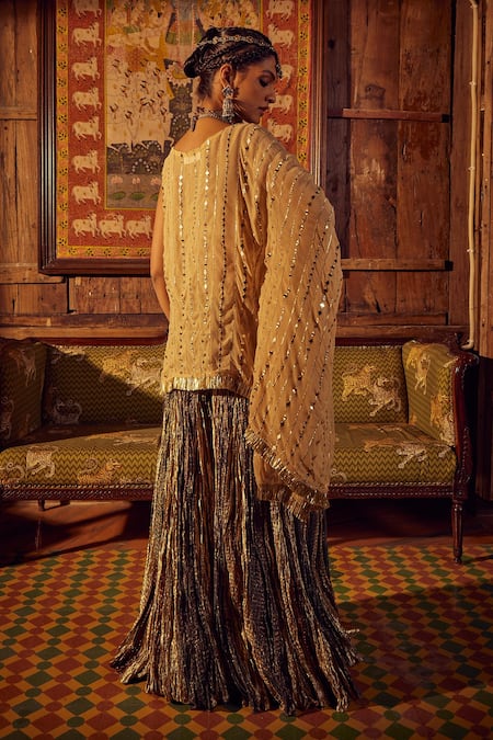 Etasha By Asha Jain Mirror Embroidered Kaftan & Palazzo Set 