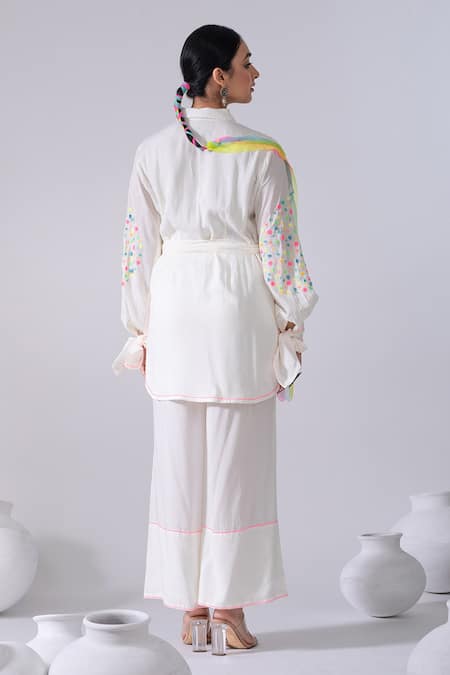 Shop Kacha Tanka Ivory Cotton Voile Thread Collared Neck Kurta With Palazzo at Aza Fashions Shop_Kacha Tanka_Ivory Cotton Voile Thread Collared Neck Kurta With Palazzo _at_Aza_Fashions