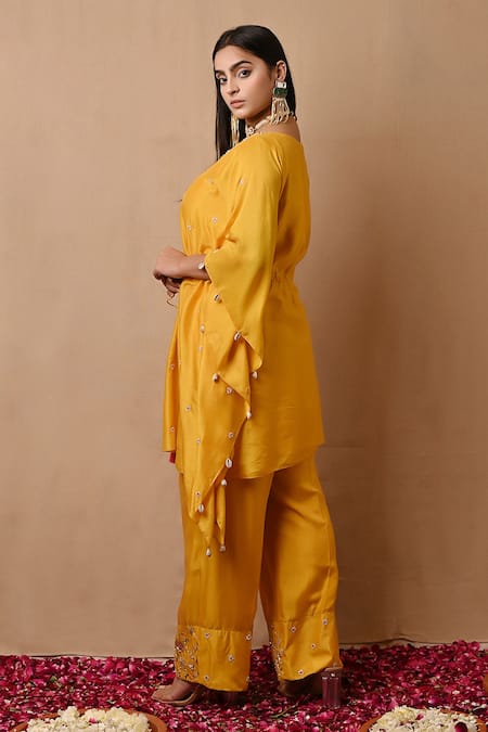 Label Nitisha Embroidered Asymmetric Kaftan & Pant Set 