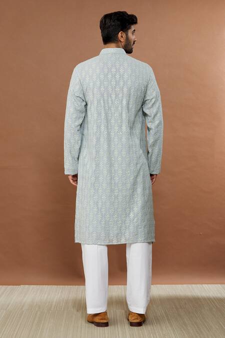 Shop Aham-Vayam Grey Cotton Sequins Bandhan Floral Embroidered Kurta Set at Aza Fashions Shop_Aham-Vayam_Grey Cotton Sequins Bandhan Floral Embroidered Kurta Set_at_Aza_Fashions