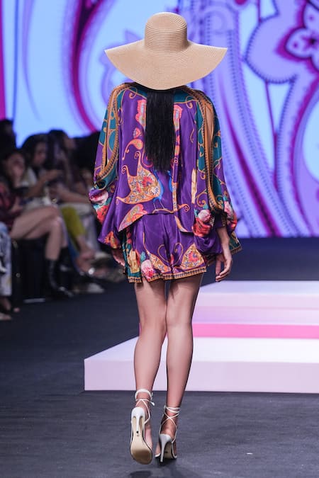 Shop Limerick By Abirr N' Nanki Multi Color Crepe Embroidery Round Neck Chantae Placement Print Top at Aza Fashions Shop_Limerick By Abirr N' Nanki_Multi Color Crepe Embroidery Round Neck Chantae Placement Print Top _at_Aza_Fashions