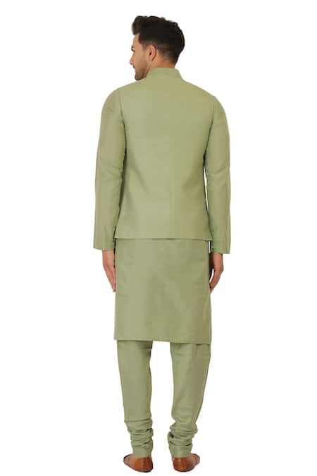 Manish Nagdeo Olive Green Quilted Bundi Jacket Set 