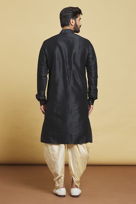 Shop Arihant Rai Sinha Black Silk Embroidery Diagonal Kurta And Dhoti Pant Set at Aza Fashions Shop_Arihant Rai Sinha_Black Silk Embroidery Diagonal Kurta And Dhoti Pant Set _at_Aza_Fashions