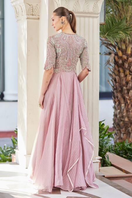 Shop Osaa By Adarsh Purple Organza Embroidery Round Neck Bodice Gown at Aza Fashions Shop_Osaa By Adarsh_Purple Organza Embroidery Round Neck Bodice Gown_at_Aza_Fashions