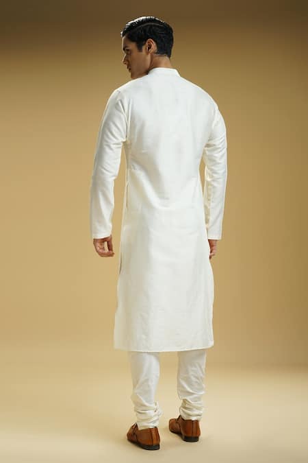 Shop_Kommal Sood_Off White Cotton Satin, Cotton, Silk Embroidery Flower Sherwani Jacket Set _at_Aza_Fashions