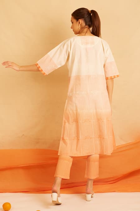 Shop Banana Labs Orange Cotton Round Neck Delight Geometric Print Kurta And Pant Set at Aza Fashions Shop_Banana Labs_Orange Cotton Round Neck Delight Geometric Print Kurta And Pant Set _at_Aza_Fashions