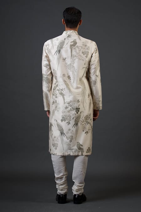 Shop Balance By Rohit Bal Ivory Chanderi Silk Bird And Floral Print Kurta Set at Aza Fashions Shop_Balance By Rohit Bal_Ivory Chanderi Silk Bird And Floral Print Kurta Set _at_Aza_Fashions