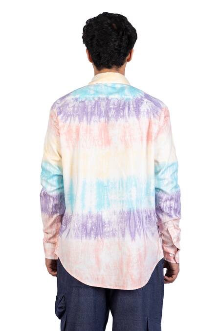 Shop_Theorem_Multi Color Cotton Happy Stripe Tie Dye Shirt _at_Aza_Fashions