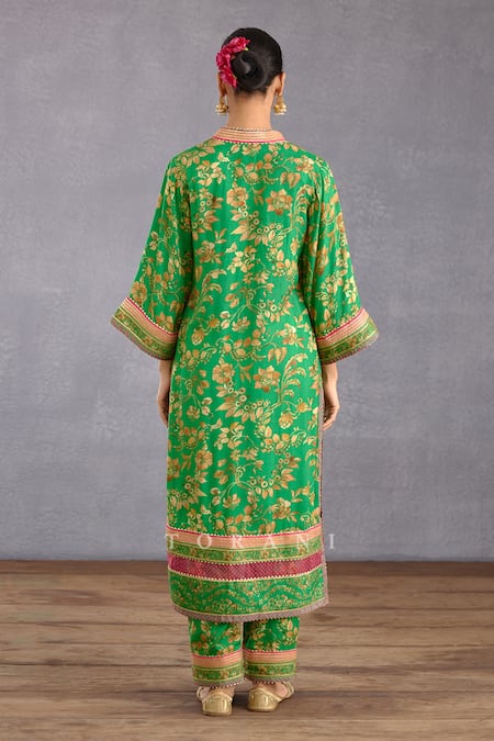 Shop_Torani_Green Silk, Chiffon Gota Patti, Lace, Tassels Rang Naaz Barkha Kurta Pant Set _at_Aza_Fashions