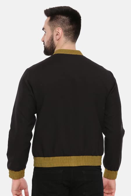 Shop_Mayank Modi - Men_Black Cotton, Linen And Bomber Jacket _at_Aza_Fashions
