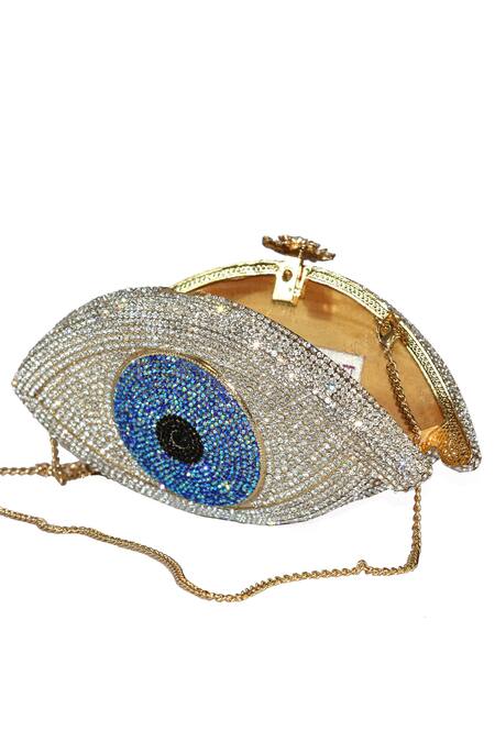 Shop Crystal Craft Gold Crystal Evil Eye Shaped Clutch at Aza Fashions Shop_Crystal Craft_Gold Crystal Evil Eye Shaped Clutch_at_Aza_Fashions