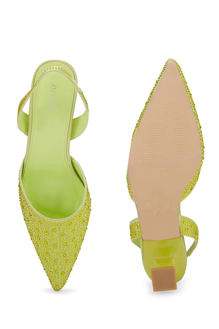 Shop Anaar Green Rhinestones Weekend Halo Embellished Pumps at Aza Fashions Shop_Anaar_Green Rhinestones Weekend Halo Embellished Pumps_at_Aza_Fashions