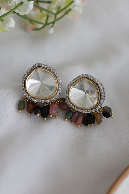 Do Taara Gold Plated Polki Victorian Stud Earrings