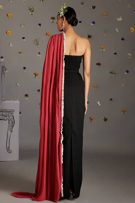 Shop Gauri Dhawan Pink Velvet, Chiffon, Georgette, Modal Iris Pre-draped Saree Gown at Aza Fashions Shop_Gauri Dhawan_Pink Velvet, Chiffon, Georgette, Modal Iris Pre-draped Saree Gown_at_Aza_Fashions