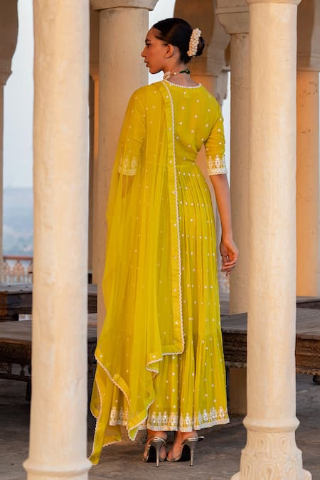 Preevin Triangle Mirror Work Angrakha Anarkali With Dupatta 