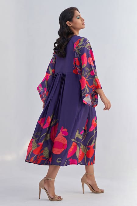 Shop Archana Shah Purple Silk Embroidery Pomegranate V Neck Conte Kimono Tunic at Aza Fashions Shop_Archana Shah_Purple Silk Embroidery Pomegranate V Neck Conte Kimono Tunic _at_Aza_Fashions