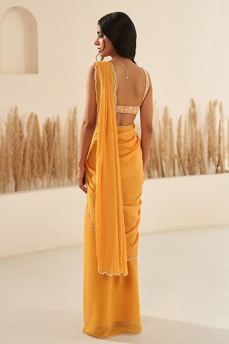 Zoon Pre-Draped Saree With Hand Embroidered Blouse 