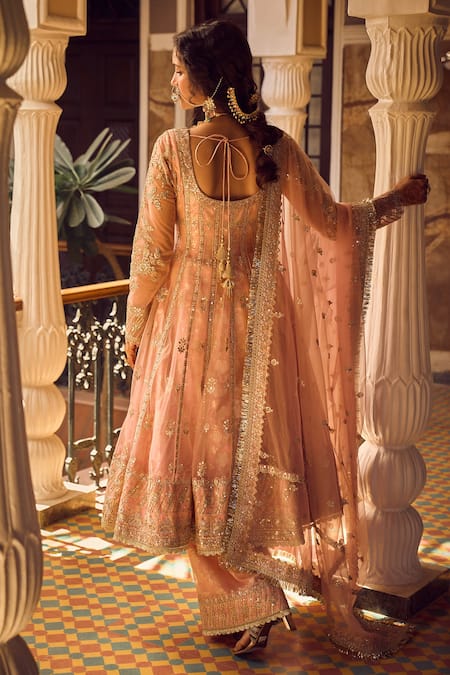 Shop Lashkaraa Pink Net, Satin Sequins, Stones, Zari, Tassels Light Embroidered Anarkali Set at Aza Fashions Shop_Lashkaraa_Pink Net, Satin Sequins, Stones, Zari, Tassels Light Embroidered Anarkali Set _at_Aza_Fashions