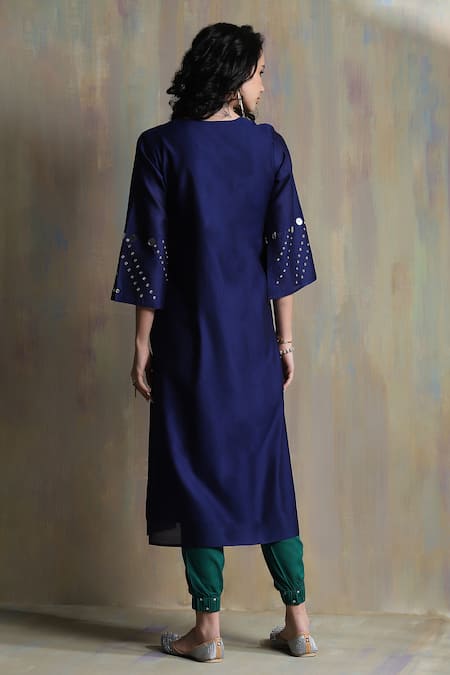 Charkhee Chanderi Mirror Work Kurta Joggers Set 