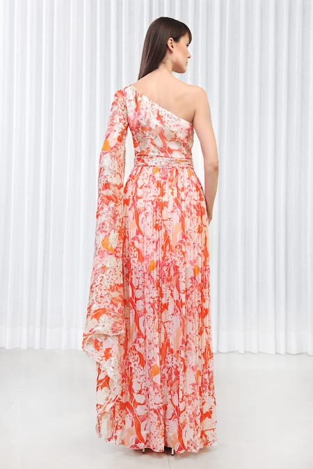 Mandira Wirk Resort Maple Leaves Print One Shoulder Dress 