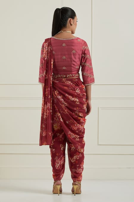 Label Nitisha Floral Print Pre-Draped Dhoti Saree With Blouse 