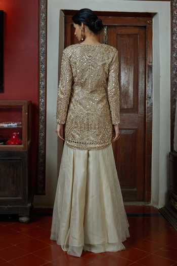 Arpita Mehta_Gold Embroidered Jacket And Sharara Set _Online_at_Aza_Fashions