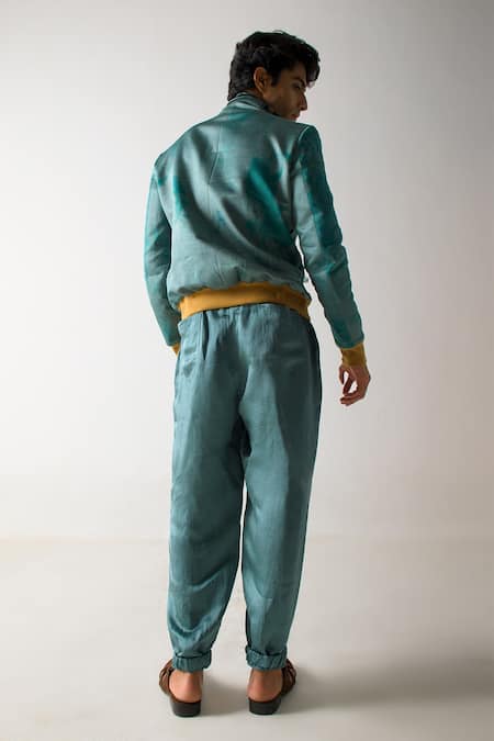 Shop Jatin Malik Grey Linen, Silk Embroidery Bomber Jacket And Trouser Set at Aza Fashions Shop_Jatin Malik_Grey Linen, Silk Embroidery Bomber Jacket And Trouser Set _at_Aza_Fashions