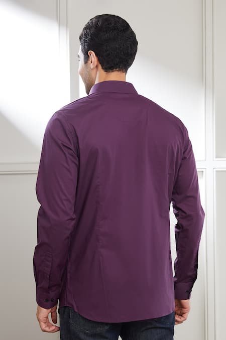 Shop_Seven_Purple Cotton Satin Surreal Soreal Print Shirt _at_Aza_Fashions