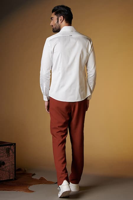 Shop_S&N by Shantnu Nikhil_Off White Gabardine, Cotton Embroidery Full Sleeve Shirt _at_Aza_Fashions