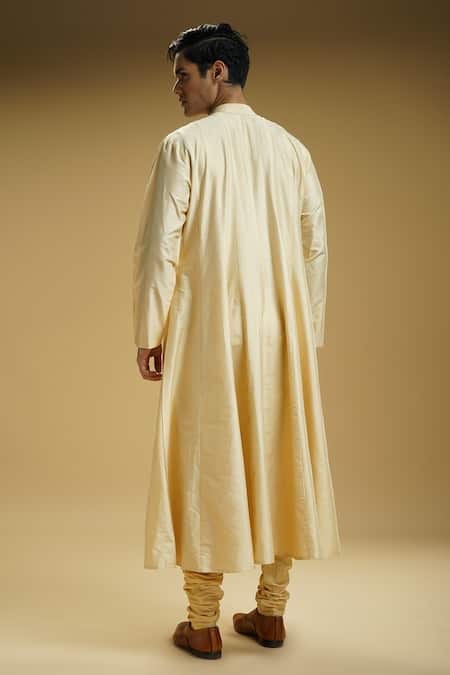 Shop Kommal Sood Beige Cotton Silk Plain Anarkali Kurta And Pant Set at Aza Fashions Shop_Kommal Sood_Beige Cotton Silk Plain Anarkali Kurta And Pant Set _at_Aza_Fashions