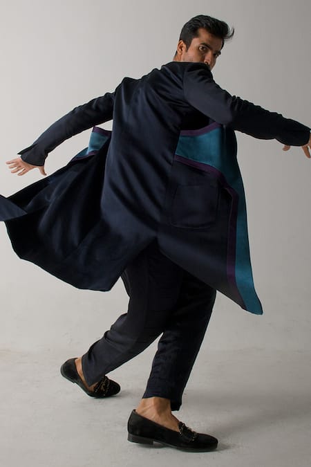 Jatin Malik Linen Silk Overcoat With Kurta Set 