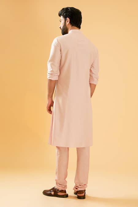 Shop Raghavendra Rathore Blue Pink Silk Raw Half Button Placket Kurta at Aza Fashions Shop_Raghavendra Rathore Blue_Pink Silk Raw Half Button Placket Kurta _at_Aza_Fashions