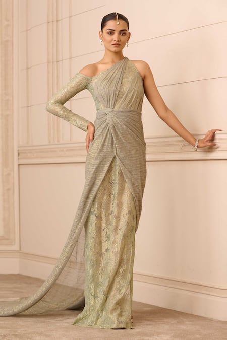 Tarun Tahiliani French Lace Draped Gown 
