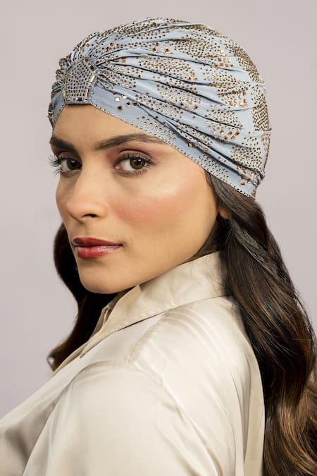 Hair Drama Co Blue Rhinestone Embellished Turban 