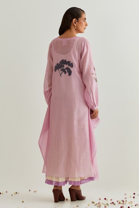 Shop Prama By Pratima Pandey Purple Chanderi Embroidery V-neck Block Print Dress With Inner at Aza Fashions Shop_Prama By Pratima Pandey_Purple Chanderi Embroidery V-neck Block Print Dress With Inner _at_Aza_Fashions