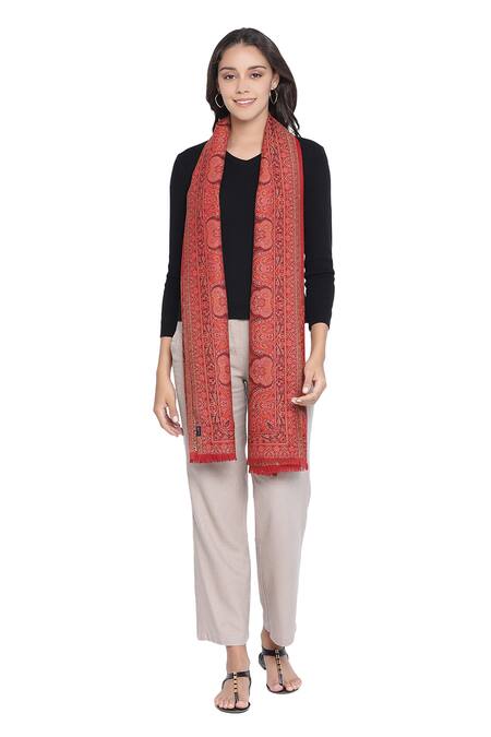 Shop Shingora Maroon Woven Paisley Border Detail Shawl at Aza Fashions Shop_Shingora_Maroon Woven Paisley Border Detail Shawl _at_Aza_Fashions