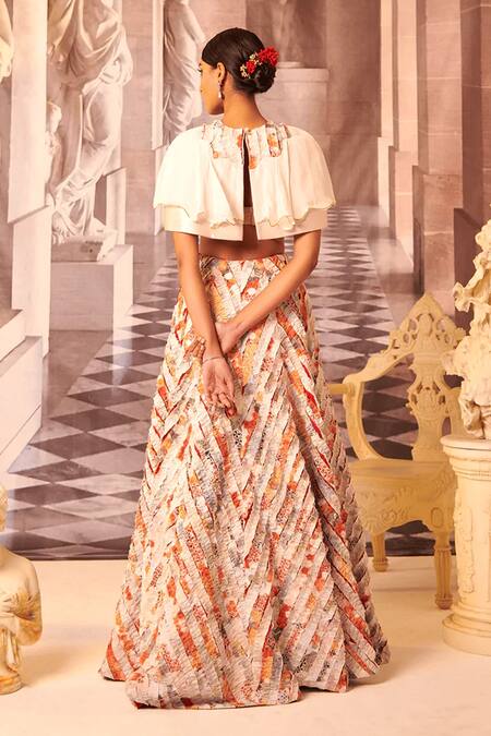 Shop Gauri Dhawan Multi Color Handcrafted Cotton Textile Chevron Luna Pattern Lehenga Skirt at Aza Fashions Shop_Gauri Dhawan_Multi Color Handcrafted Cotton Textile Chevron Luna Pattern Lehenga Skirt_at_Aza_Fashions