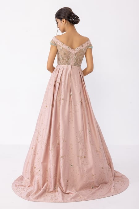 Sartoriale Floral Embroidered & Pleated Gown 