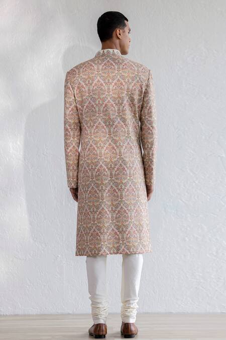 Shop_Qbik_Multi Color Sherwani Embroidered Salah Set_at_Aza_Fashions