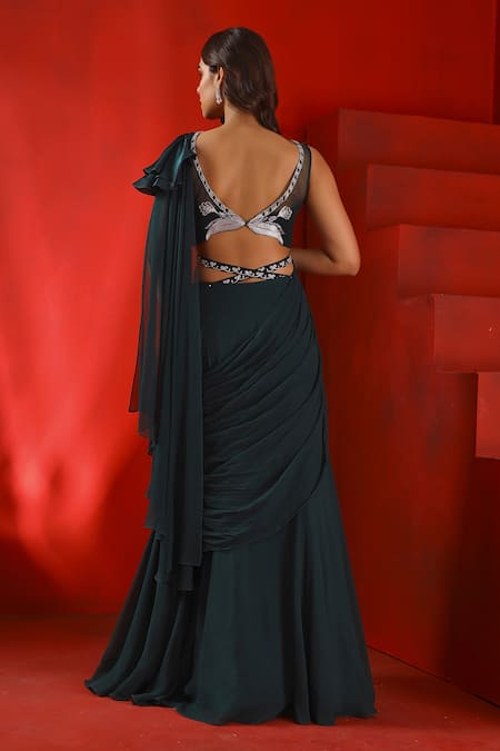 ISHA GUPTA TAYAL Pre-Draped Saree With Zari Embroidered Blouse