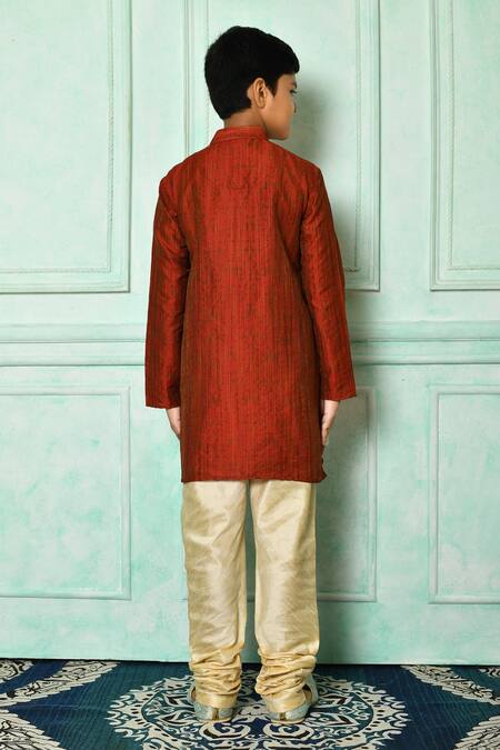 Shop_Petite Pomme_Red Brocade Patterned Kurta _at_Aza_Fashions