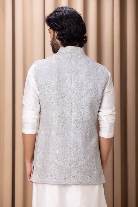 Ankit V Kapoor Steel Grey Lucknowi Nehru Jacket 