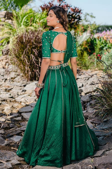 Redpine Designs Emerald Green Hand Embroidered Lehenga Set 